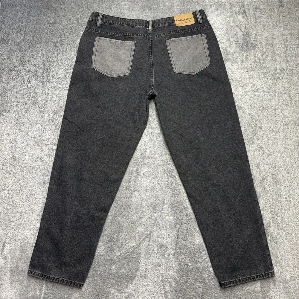 Patchwork Jeans Men's Size 34x26 Black Gray Colorblock Straight Denim‎ Pants